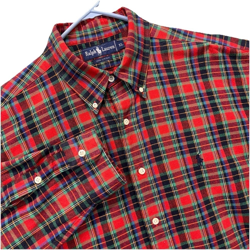 Vintage Ralph Lauren Flannel Shirt Mens XL Multicolor Tartan Plaid Long Sleeves